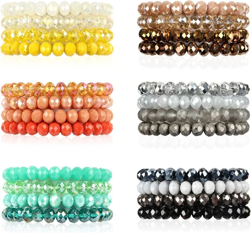 Vista 2 de Caiyao Pulsera Bohemia de Cuentas Multicapa Apilable, Versátil Elástica de Hilo Declaración Envolvente Brazalete Tipo Puño Deslizable con Cuentas