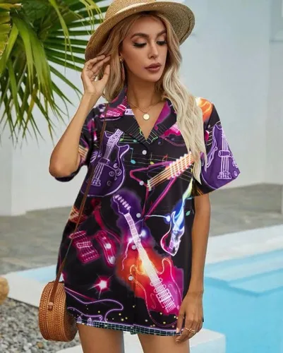 Vista 3 de Camisas hawaianas para mujer, camisa vintage de los años 80 y 90, camisa de discoteca de neón, camisa de fiesta divertida de música country