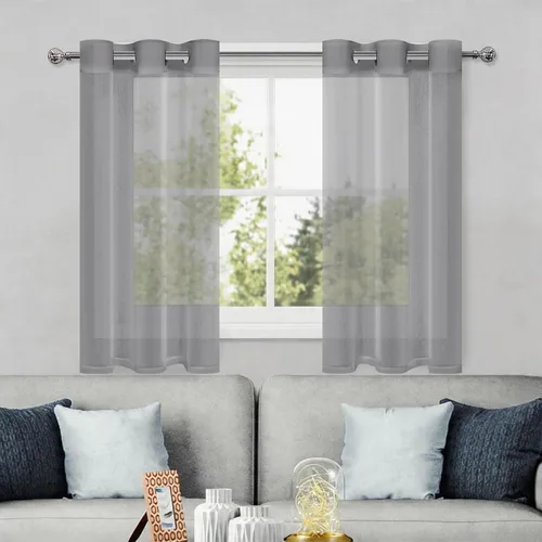 Vista 188 de DWCN Cortinas traslúcidas color verde frijol para sala de estar y dormitorio - Cortinas voile con aspecto de lino sintético con ojales en la parte