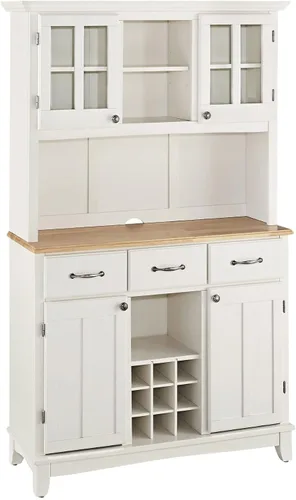 Vista 27 de Homestyles Buffet de Buffets Servidor Blanco Roto con Hutch y Tapa de Madera Natural