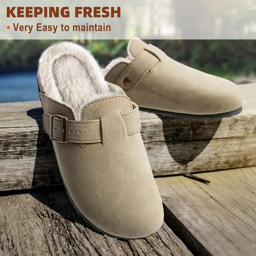 Vista 9 de BULLIANT Zapatillas de los hombres, resbalón en el invierno zapatos para el hogar para los hombres con cojín de corcho y pelo de conejo de fax