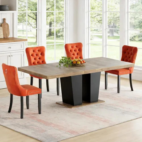 Vista 19 de Mesa de comedor extensible de 78.74 pulgadas para 6 8 y 10 pulgadas, moderna mesa de comedor extensible de granja con base de doble pedestal, mesa