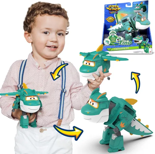 Vista 9 de Super Wings Toys Tino - Dinosaurio de 15 pulgadas, temporada 6, nuevo personaje, figuras de acción de Dinasour con niebla de agua, luz intermitente