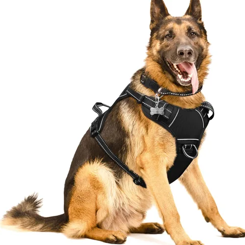 Vista 16 de Arnés para perro sin tirones, arneses para mascotas con collar, chaleco Oxford reflectante y ajustable, hebillas delanteras y traseras para correa
