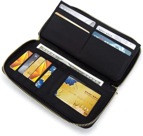 Vista 227 de Cartera de mano para mujer, estilo bohemio, con RFID, elegante, espaciosa con correa para viajes, capacidad para tarjetas, teléfono, dinero