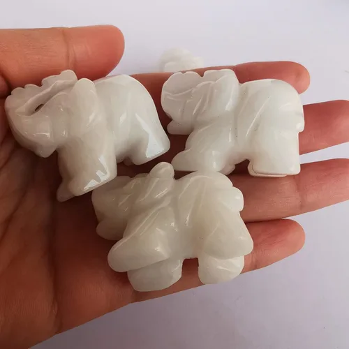Vista 3 de Pequeña estatua de cristal de elefante tallada a mano, decoración de escultura de animal guardián de oficina en casa, 1.5 pulgadas, jade blanco