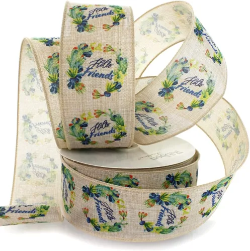 Vista 4 de Ribbon Traditions Cinta con alambre de ramitas verdes beige 2 1/2" x 10 yardas
