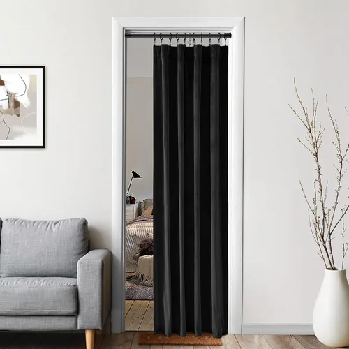 Vista 4 de XTMYI Paneles de Cortinas de Puerta Opacas de Terciopelo para Dormitorio, Aislamiento Térmico de Invierno Cálido con Pestaña Trasera y Bolsillo