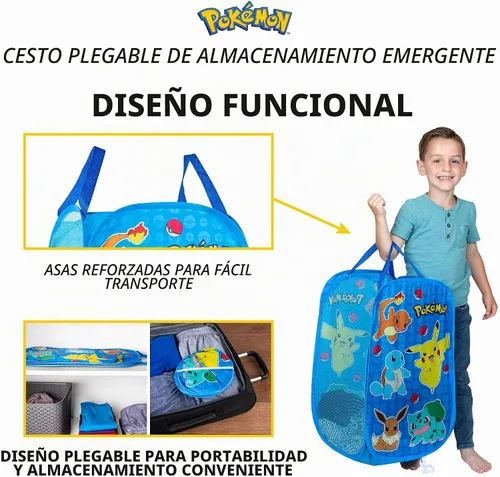 Vista 4 de Franco Cesta de Almacenamiento Plegable Desmontable para Habitación de Niños, Tamaño Único, Pokémon