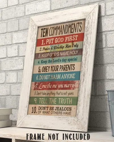 Vista 7 de Impresión artística cristiana de 10 mandamientos, póster bíblico inspirador para niños, hogar, oficina, iglesia y escuela dominical, póster impreso