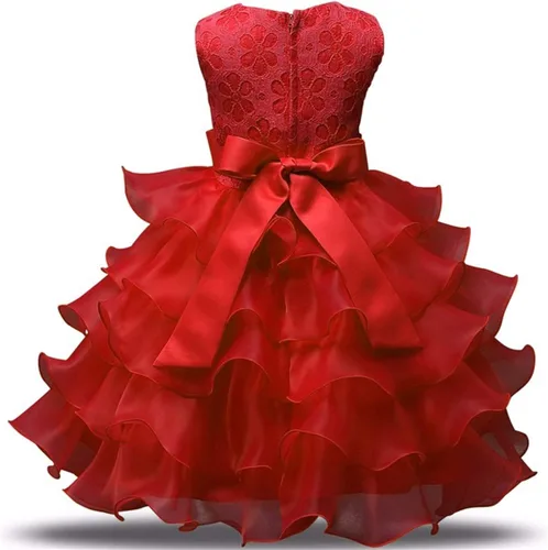 Vista 2 de NNJXD Vestido de niña con volados y encaje, para fiesta o boda