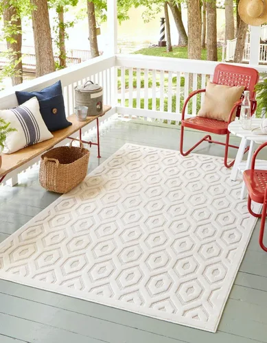 Vista 24 de Unique Loom Outdoor Trellis Textured Collection - Alfombra espacial (2 x 3 pies, rectangular, aguamarina y marfil)