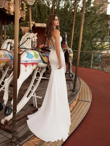 Vista 2 de SYYS Vestido de novia largo de sirena para novia 2024 apliques de encaje vestido de novia SYYS26-F