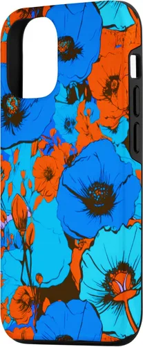 Vista 2 de Funda para iPhone 14 Pop Art Retro Floral Cobalto Azul Naranja Diseño de Flores