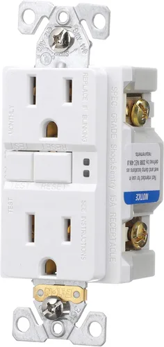 Vista 2 de Eaton GFCI - Receptáculo dúplex de autocomprobación 15A -125V con placa de pared de tamaño estándar, color blanco