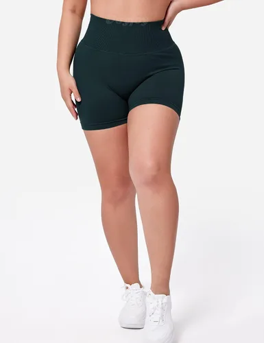 Vista 3 de VOYJOY Pantalones cortos de entrenamiento para mujer de 3.6 pulgadas, con levantamiento de glúteos, pantalones cortos de gimnasio sin costuras