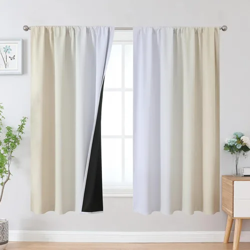 Vista 89 de Estelar Textiler Cortinas oscurecedoras beige y blanco grisáceo de 45 pulgadas de largo, cortinas graduadas con bloqueo de luz para baño, cortinas