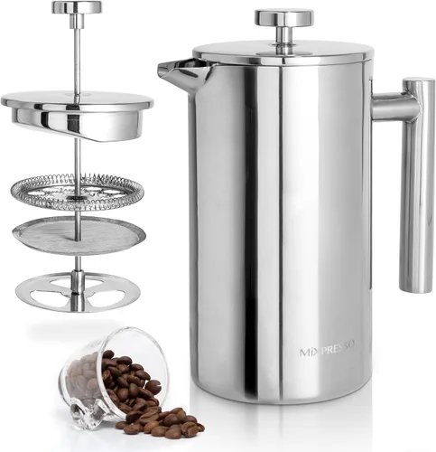 Vista 11 de Mixpresso Cafetera de Prensa Francesa de Acero Inoxidable Negro 26 Oz 770 ml, Prensa Francesa de Acero Inoxidable con Aislamiento de Doble Pared