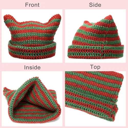Vista 8 de CATMICOO Y2k Beanie Knit Cat Ear Beanies - Gorros de ganchillo para mujer