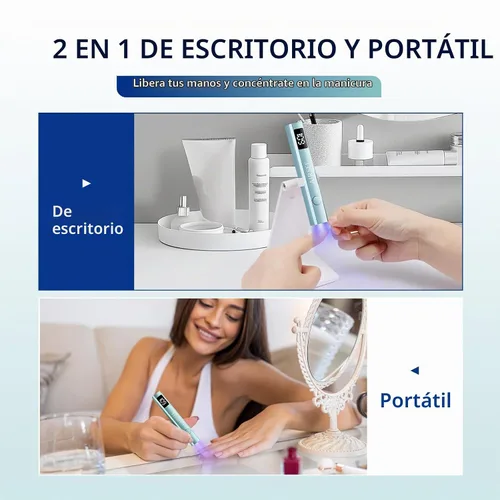 Vista 5 de AIRSEE Mini lámpara de uñas inalámbrica con pantalla y soporte para uñas de Verde menta con soporte