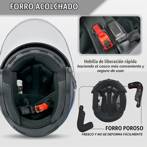 Vista 5 de Cascos de motocicleta 3/4 de cara abierta para adultos, doble visera Azul