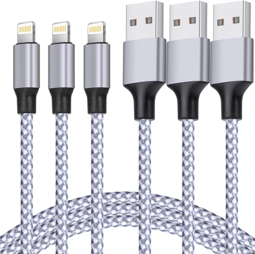 Vista 10 de TAKAGI para iPhone Cargador, [Certificado MFi] Cable Lightning 3PACK 6FT Cable de Carga USB Trenzado de Nylon de Alta Velocidad Compatible