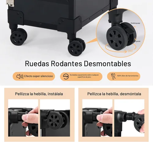 Vista 5 de Mesa de manicura portátil rodante con 3 cajones, estuche de maquillaje con cerradura con espejo y organizador de esmalte de uñas, escritorio de uñas