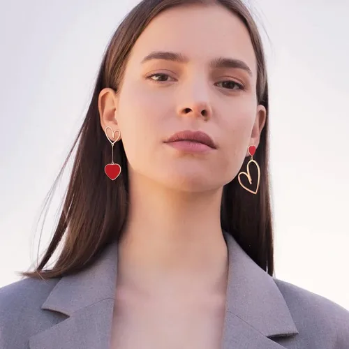 Vista 5 de Flyonce Juego de joyas de San Valentín para mujer, juego de joyas de corazón para mujer, collar con colgante de corazón, conjunto de aretes