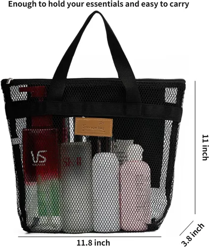 Vista 5 de TOPASION Bolsa de ducha de malla portátil, organizador de baño y aseo colgante con cremallera para viajes, gimnasio, campamento, dormitorios