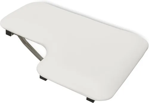 Vista 2 de Seachrome Asiento de ducha Lift-Assist, en forma de L, zurdo, ADA, montaje en pared, acolchado blanco naugahyde