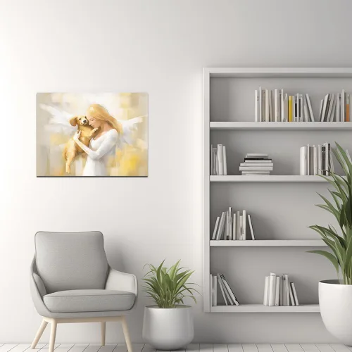 Vista 2 de QIXIANG Lienzo decorativo para pared, diseño de perro con ángel, para dormitorio, habitación de niños, marco listo para colgar