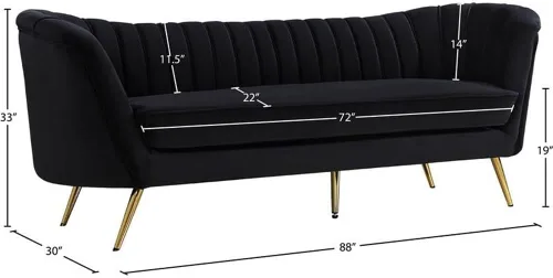 Vista 3 de Meridian Furniture Colección Margo Modern Sofá tapizado de terciopelo contemporáneo con acolchado de canal profundo y patas de acero inoxidable