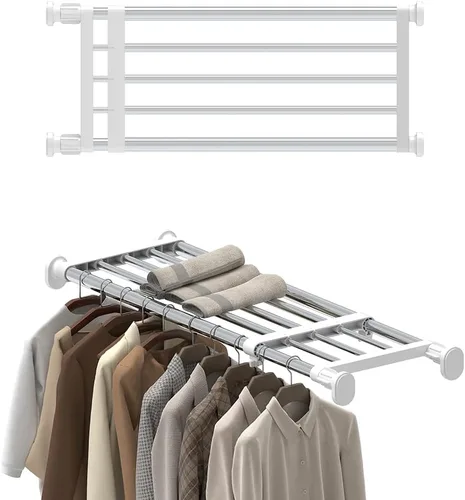Vista 13 de Hershii - Estantería y barra extensible para armarios, estante de almacenamiento de metal expansible,organizador ajustable, separador para armarios