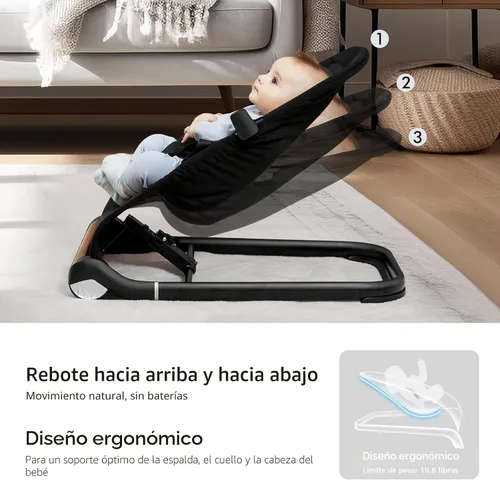 Vista 2 de Silla Saltarina para Bebé - Soporte Cómodo para los Momentos de Felicidad de tu Pequeño (Normal, Negro)