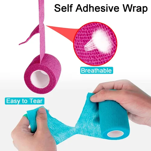 Vista 4 de Paquete de 16 vendajes autoadhesivos de 2 pulgadas x 5 yardas, varios colores, transpirable, autoadherente para deportes, cinta de muñeca y tobillo