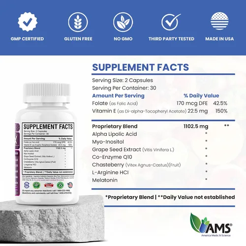 Vista 5 de America Medic & Science Vitaminas prenatales OVA-Max para mujeres (120 cápsulas) aumentan la fertilidad y la ovulación Ayuda para el embarazo