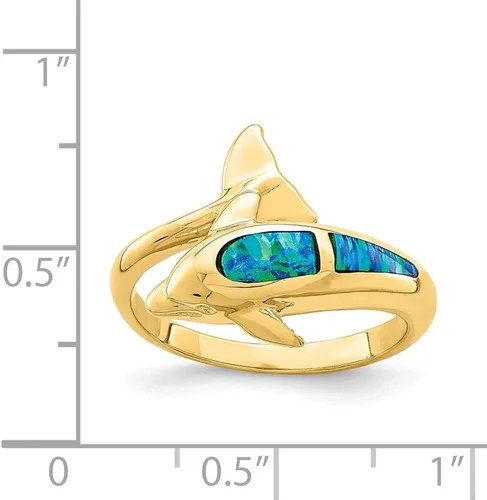 Vista 3 de Anillo de oro amarillo macizo de 14 k creado con ópalo de delfín
