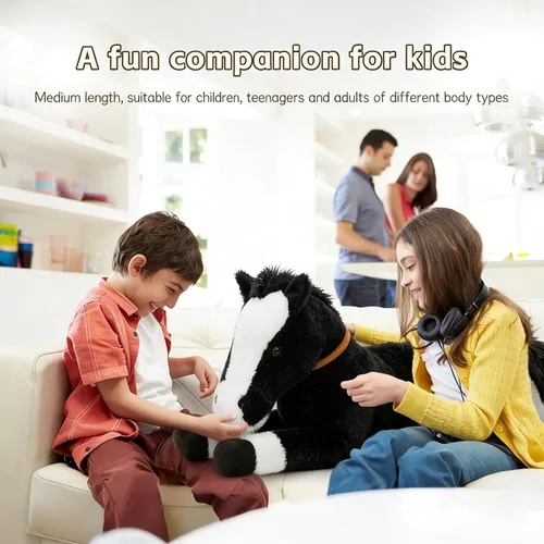 Vista 5 de Tezituor Animales de peluche gigantes de caballo negro de 47 pulgadas, poni de peluche grande realista de 4 pies para niños y niñas, almohada