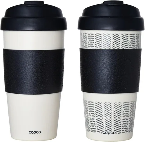 Vista 5 de Copco 5237160 - Tazas de viaje reutilizables con aislamiento de doble pared, 16 onzas, blanco/negro, 2 unidades (paquete de 1)