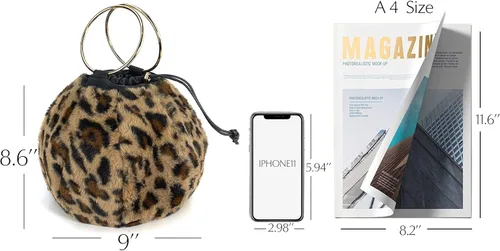 Vista 5 de Bolso redondo de piel con asa superior para mujer, bolso de mano con asa de anillo, cadena de embrague