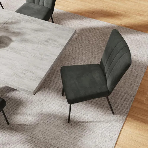 Vista 5 de ZckyCine Juego de mesa de comedor extensible de 6 piezas, moderna mesa de madera gris de 63 a 79 pulgadas con 6 sillas de tela gris, mesa de comedor