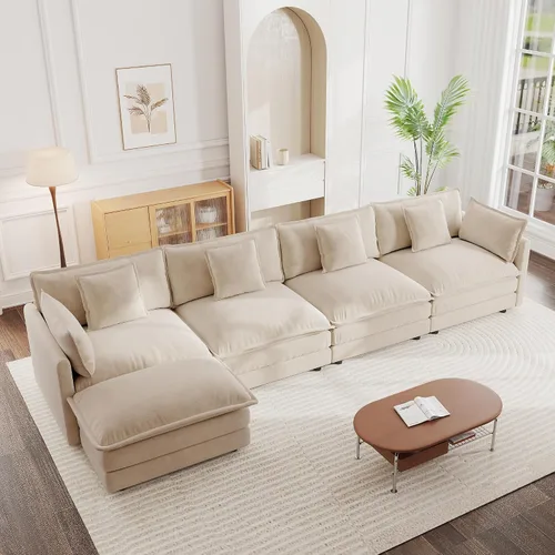 Vista 22 de mikibama - Sofá seccional modular, sofá en forma de L de 76.4 pulgadas para sala de estar, sofá cama cómodo tipo nube con otomano móvil, combinación