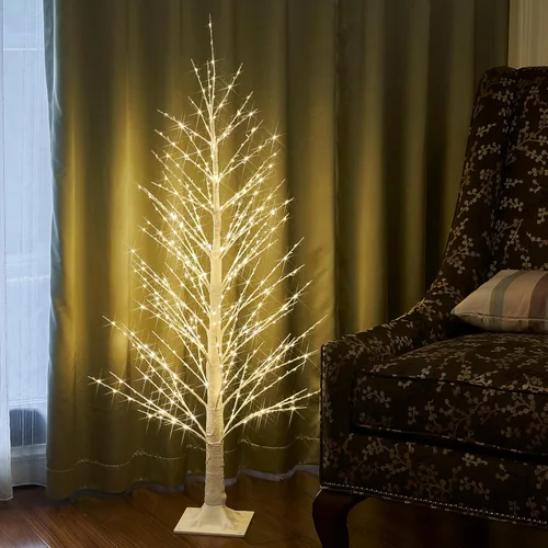 Vista 2 de Fudios - Árbol iluminado blanco de sauce de 4 pies con 450 luces LED de hadas, luces de árbol artificial de Navidad, enchufable para decoración