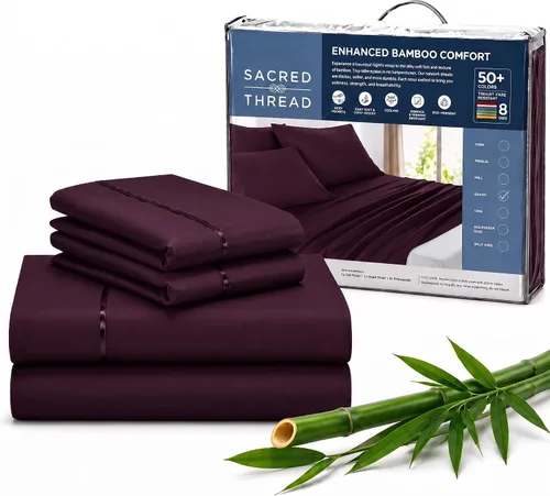 Vista 86 de Sacred Thread Sábanas de rayón derivado de bambú tamaño individual, sábanas refrescantes de bolsillo profundo de 18 pulgadas para personas que