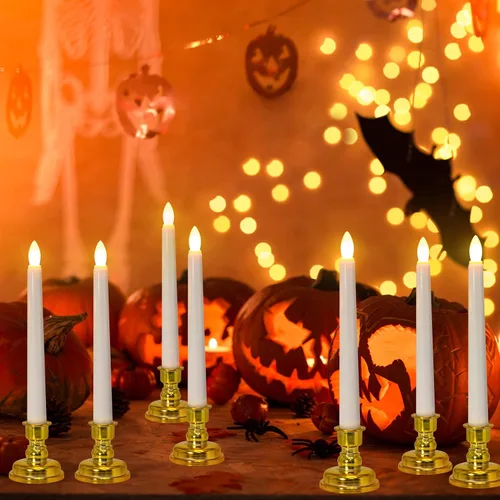 Vista 7 de PChero - Velas flotantes con temporizador remoto, paquete de 6 de 7.9 pulgadas, velas cónicas LED suspendidas que funcionan con pilas, candelabros 6