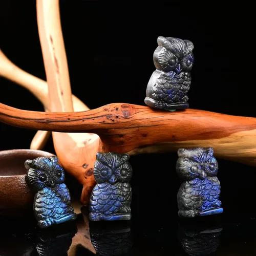 Vista 4 de JIC Gem Piedras de cristal de cuarzo labradorita natural, 2 piezas, tallada a mano, magnífica escultura de arte de cristal, adorno de piedra