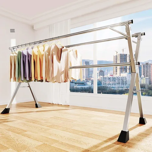 Vista 4 de Este estante de secado de ropa, estante de secado de lavandería de acero inoxidable resistente, plegable y de longitud ajustable que ahorra espacio