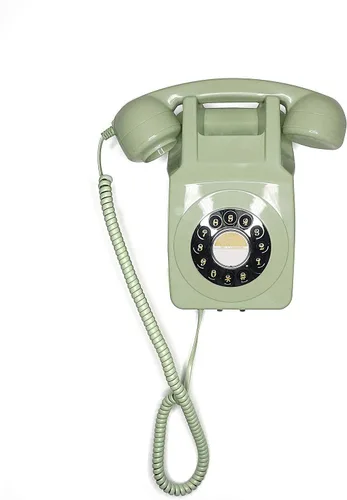 Vista 5 de GPO 746 Teléfono fijo retro con botón de pared, cable rizado, anillo de campana auténtico (rosa)