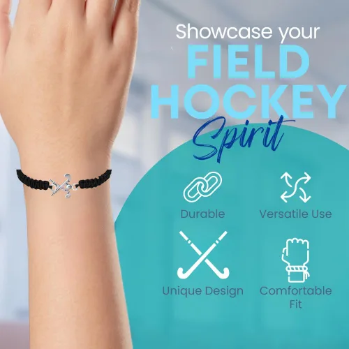 Vista 3 de Pulsera con dije de hockey sobre hierba Sportybella - Ajustable para niñas con dije de palo, joyería regalo para jugadoras, equipos y entrenadores