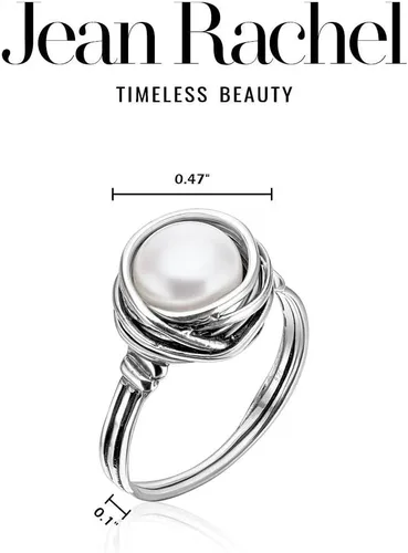 Vista 7 de JEAN RACHEL JEWELRY Anillo de plata de ley 925 con perla de agua dulce, hipoalergénico, sin níquel ni plomo, colección de diseñador artesanal hecha